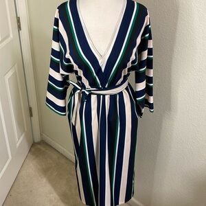 French Connection vertical stripe dress Long Sleeve V Neck with Belt sizo 0